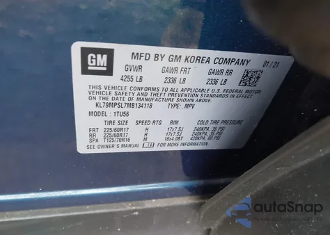 2021 Chevrolet Trailblazer Lt from USA, damaged, VIN KL79MPSL7MB134118